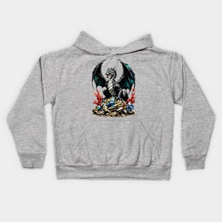 Black Dragon protecting his gems treasure Kids Hoodie